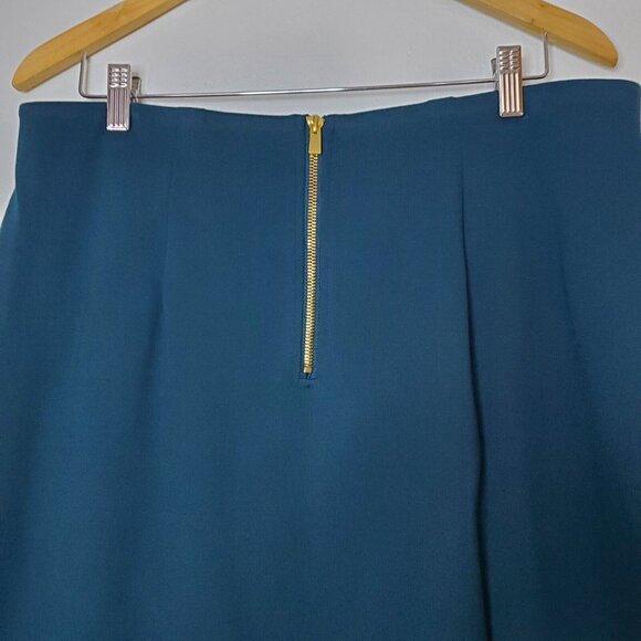 Jane and Mercer Women Green Skirt Sz 14 Pronounced Gold Back Zipper Stretch - Picture 7 of 10